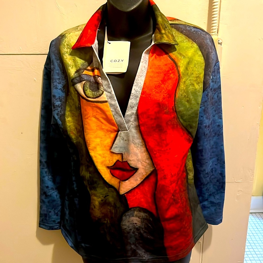 NWT C.O.Z.Y Picasso Long Sleeve Blouse